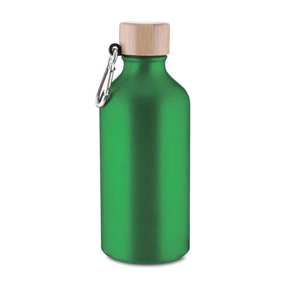 Garrafa de Alumínio 550ml Tampa em Bambu com Mosquetão personalizada verde