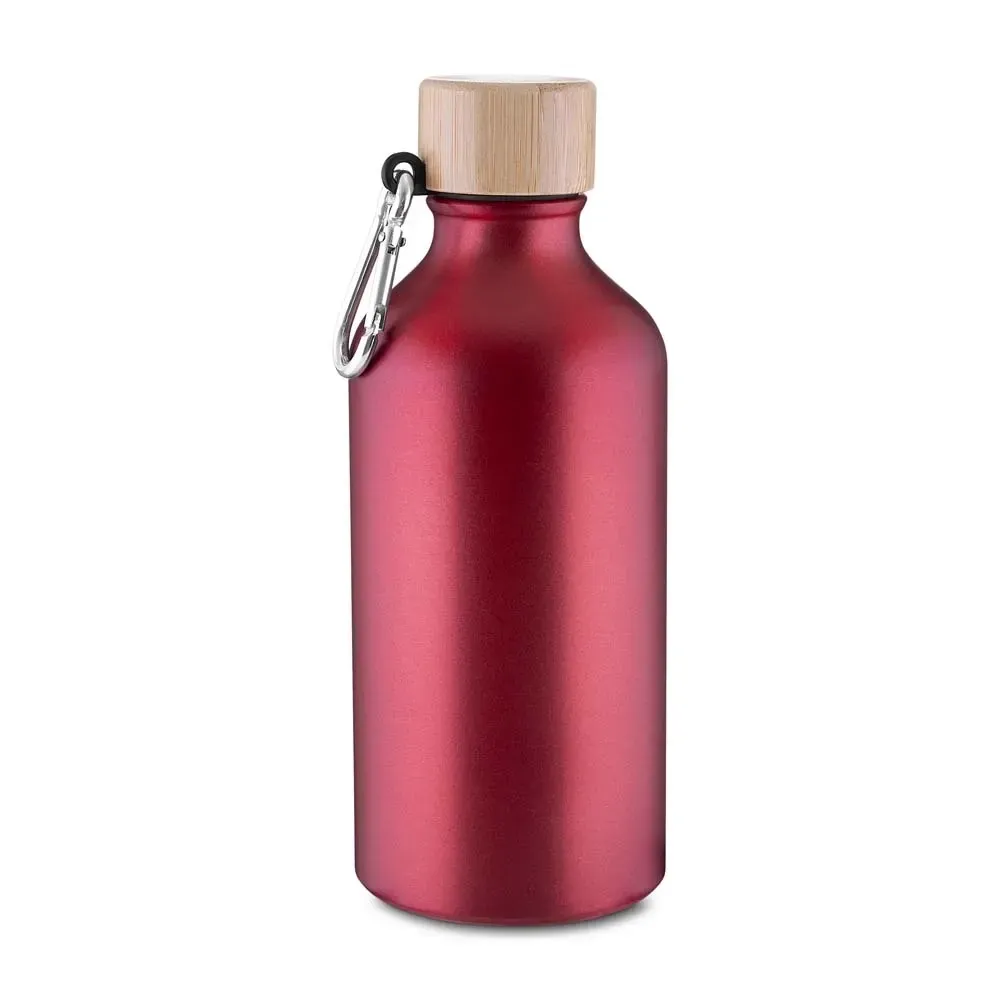 Garrafa de Alumínio 550ml Tampa em Bambu com Mosquetão personalizada vermelha