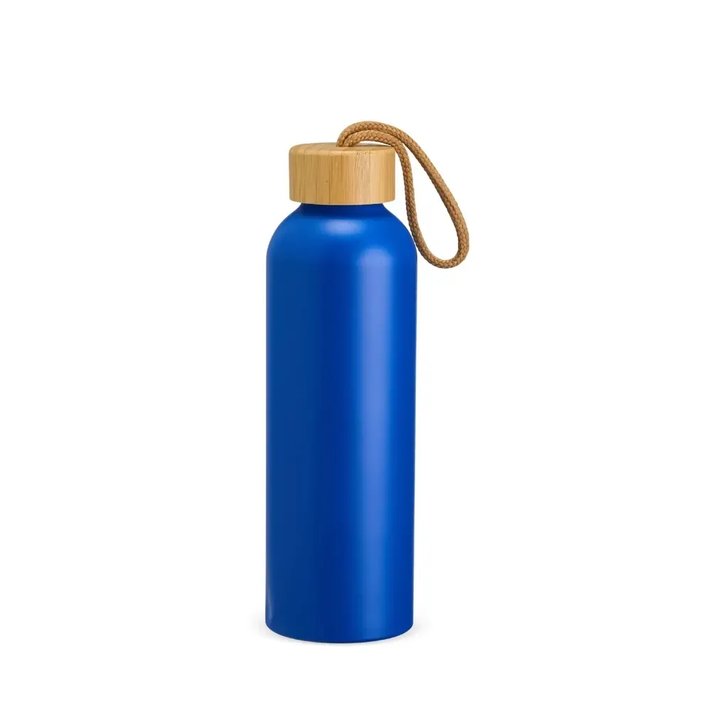 Garrafa de Alumínio 800ml com Tampa de Bambu personalizada azul