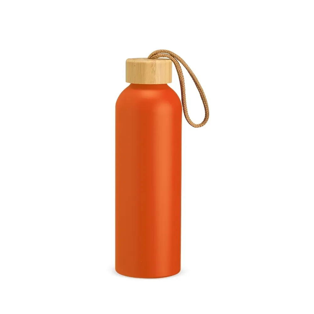Garrafa de Alumínio 800ml com Tampa de Bambu personalizada laranja