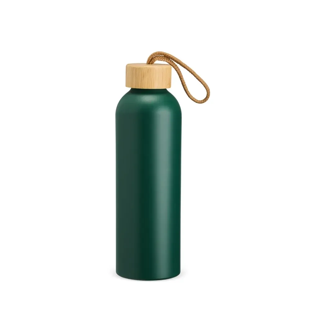 Garrafa de Alumínio 800ml com Tampa de Bambu personalizada verde
