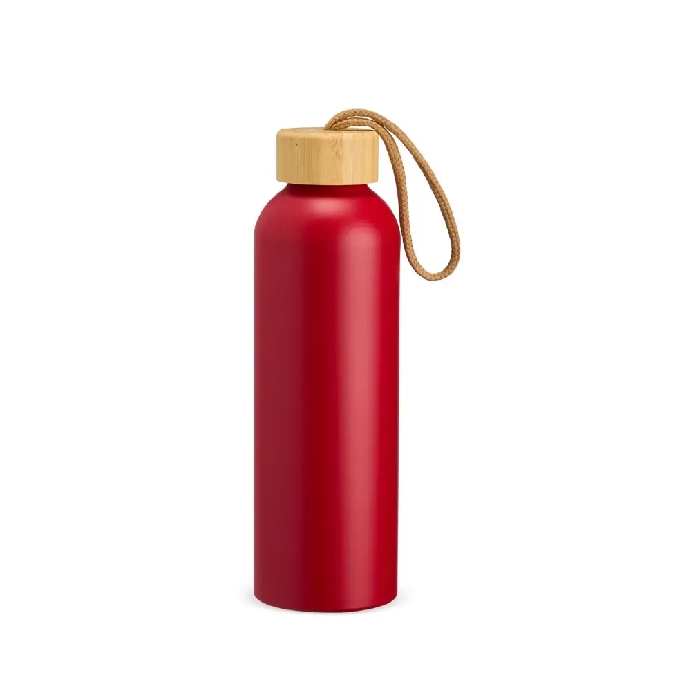 Garrafa de Alumínio 800ml com Tampa de Bambu personalizada vermelha