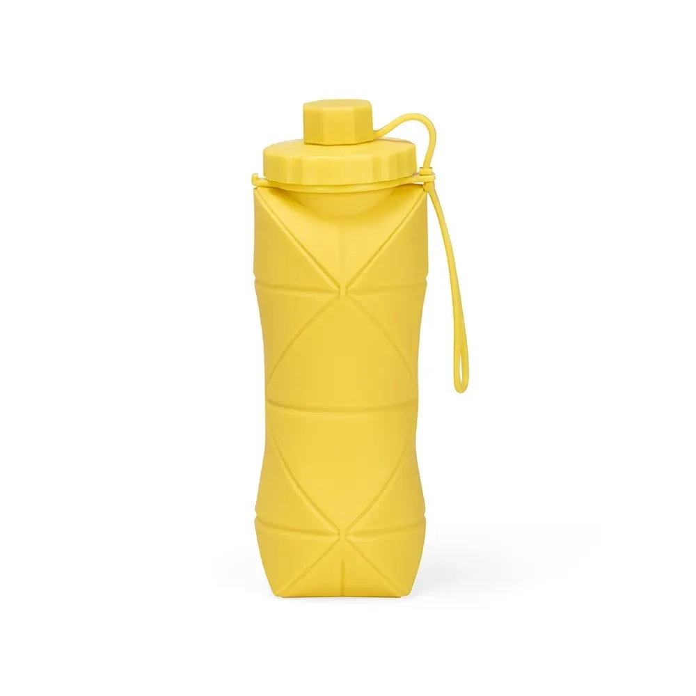 Garrafa Dobrável de Silicone 600ml personalizada amarela