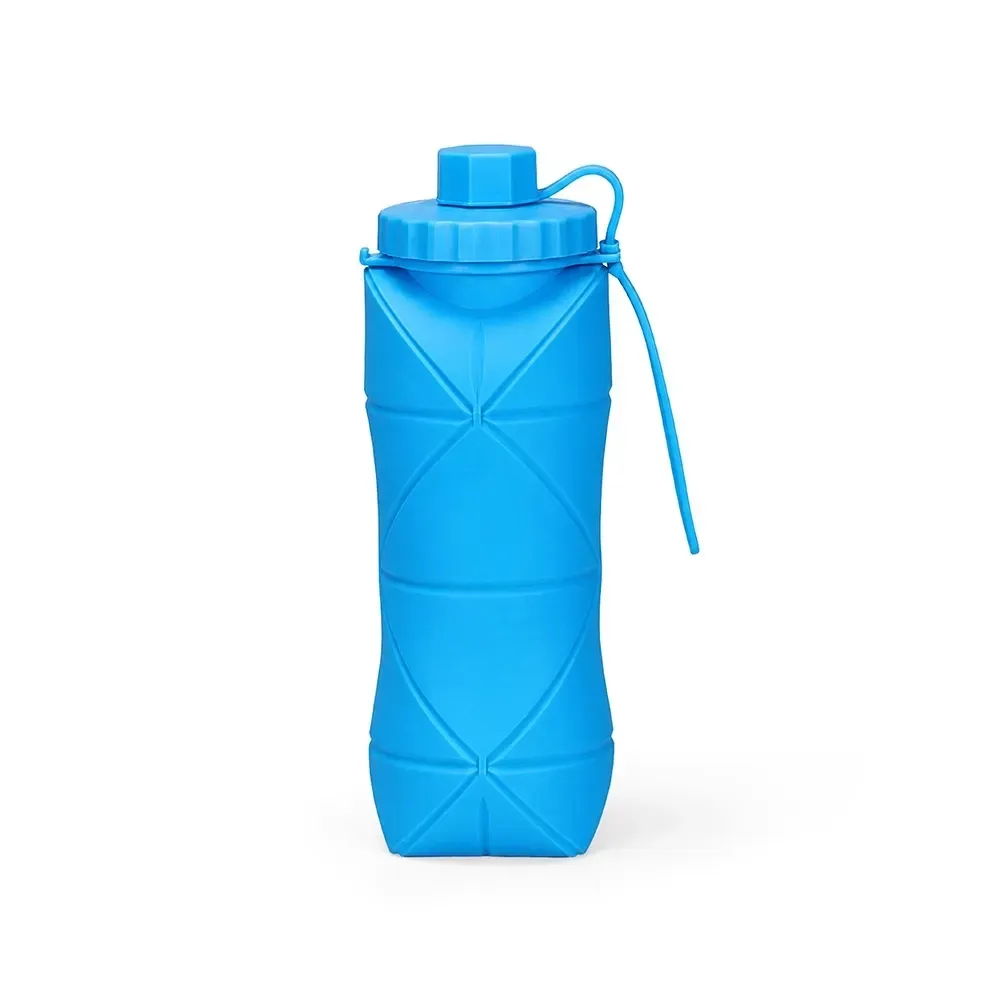 Garrafa Dobrável de Silicone 600ml personalizada azul