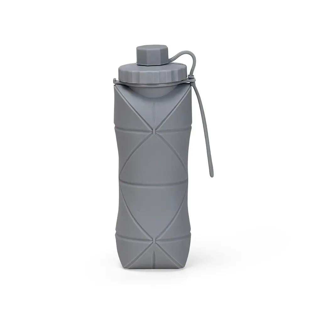 Garrafa Dobrável de Silicone 600ml personalizada cinza
