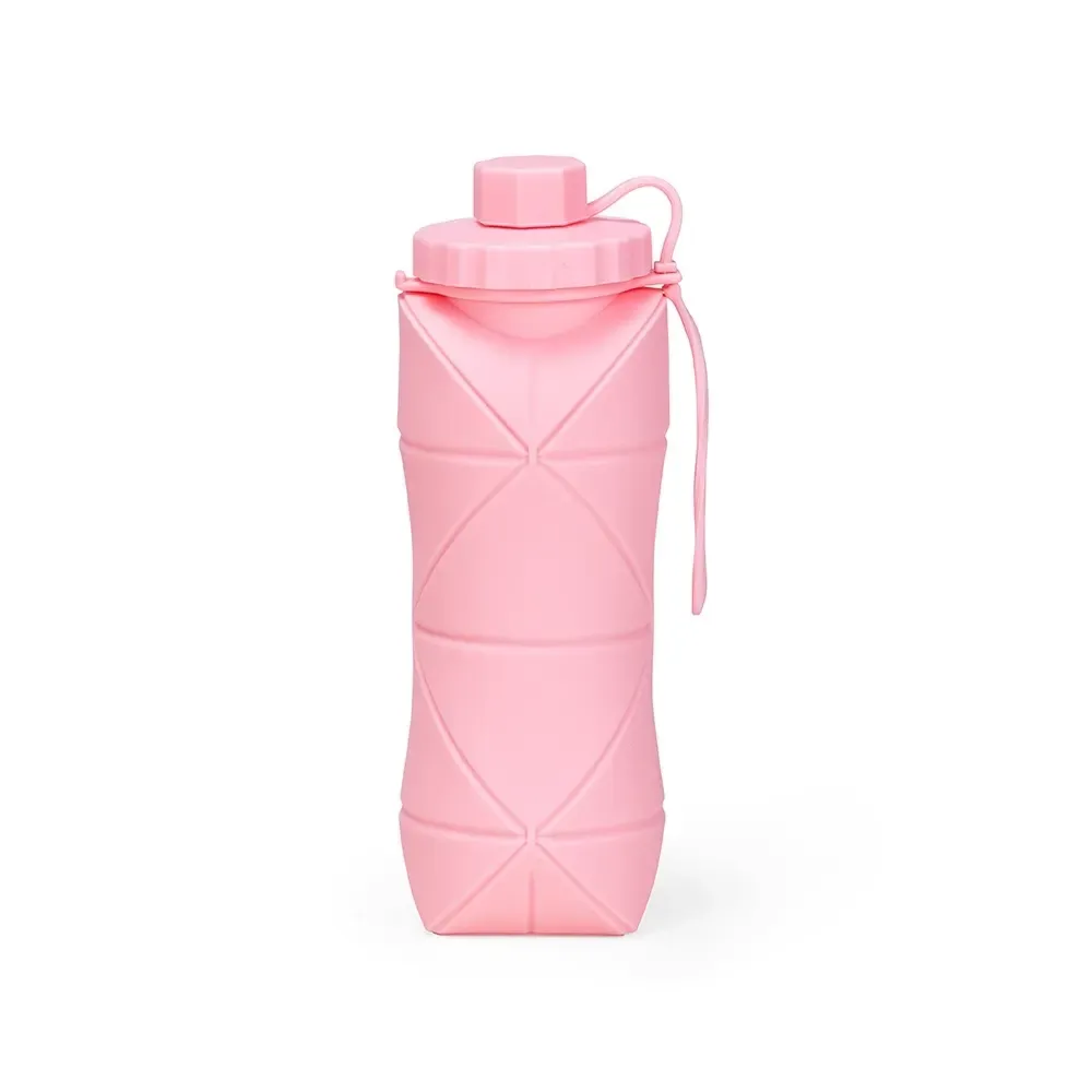 Garrafa Dobrável de Silicone 600ml personalizada rosa