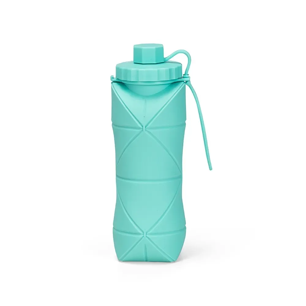 Garrafa Dobrável de Silicone 600ml personalizada turquesa