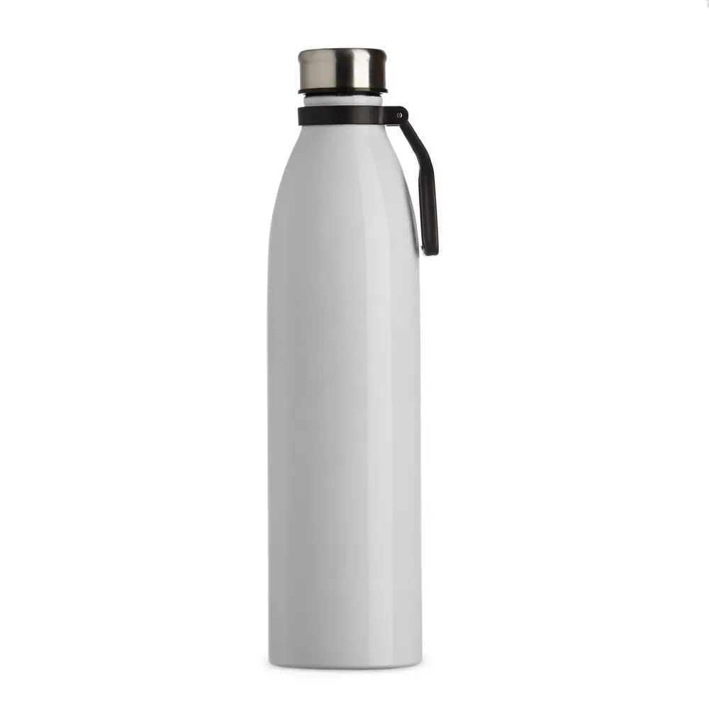Garrafa inox 1,1 litros alça plástica personalizada branca