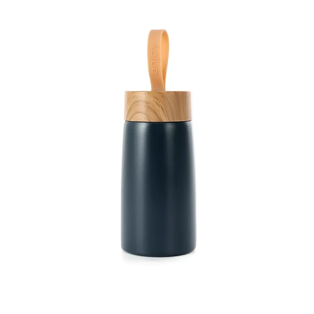 Garrafa Inox 250ml personalizada cinza claro com tampa estilo bambu