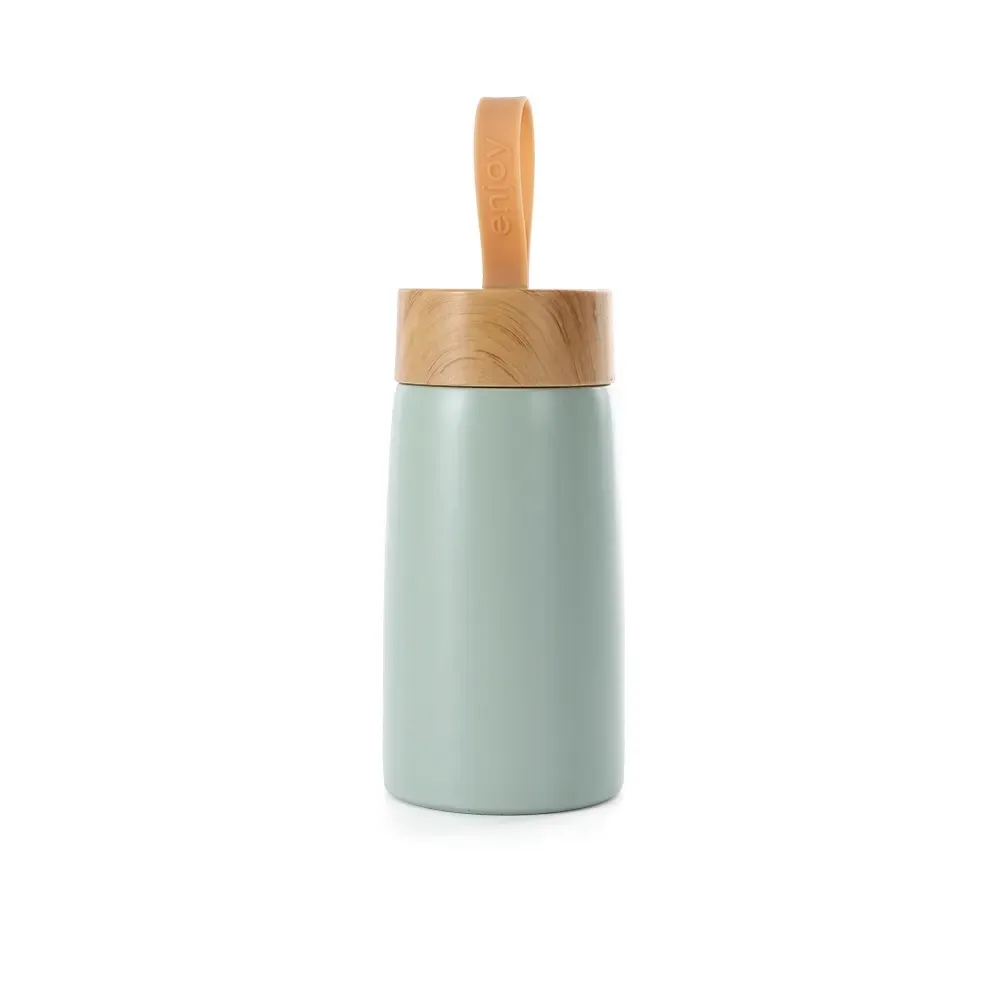 Garrafa Inox 250ml personalizada verde com tampa estilo bambu