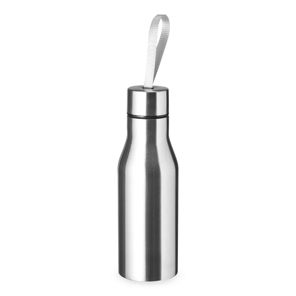 Garrafa Inox 500ml Alça de Nylon Embutida prata