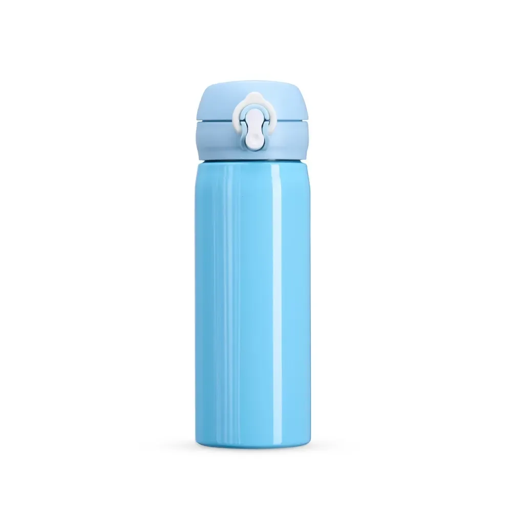 Garrafa inox 500ml botão e válvula personalizada azul