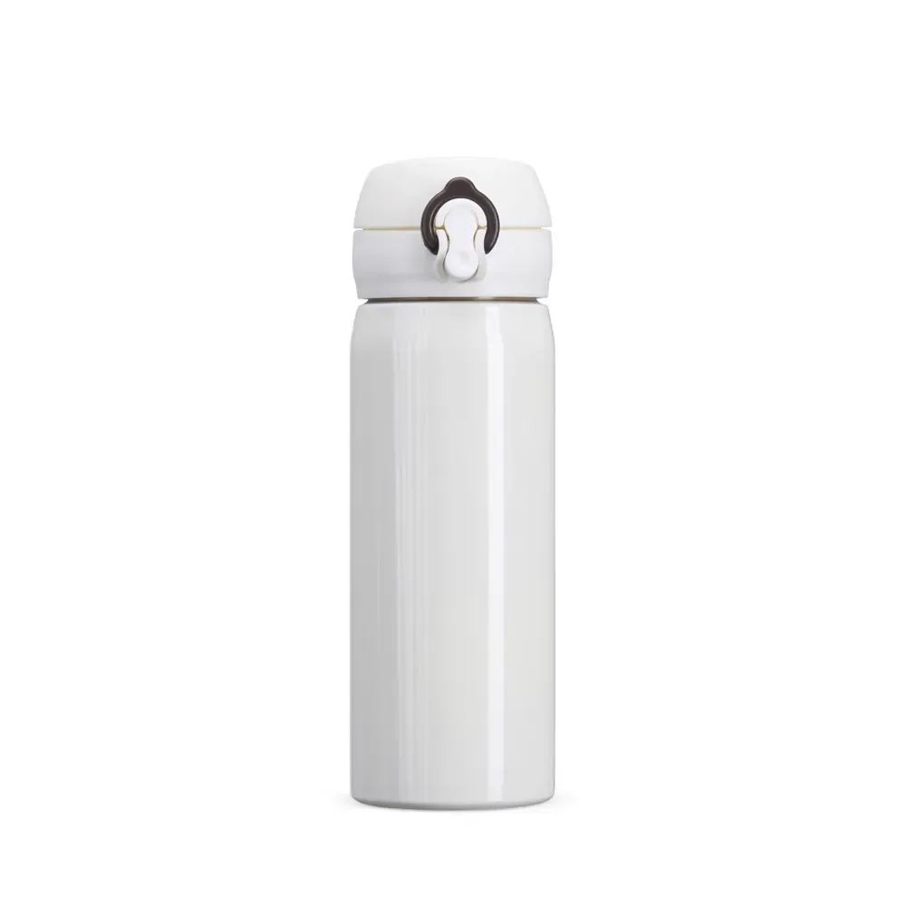 Garrafa inox 500ml botão e válvula personalizada branca