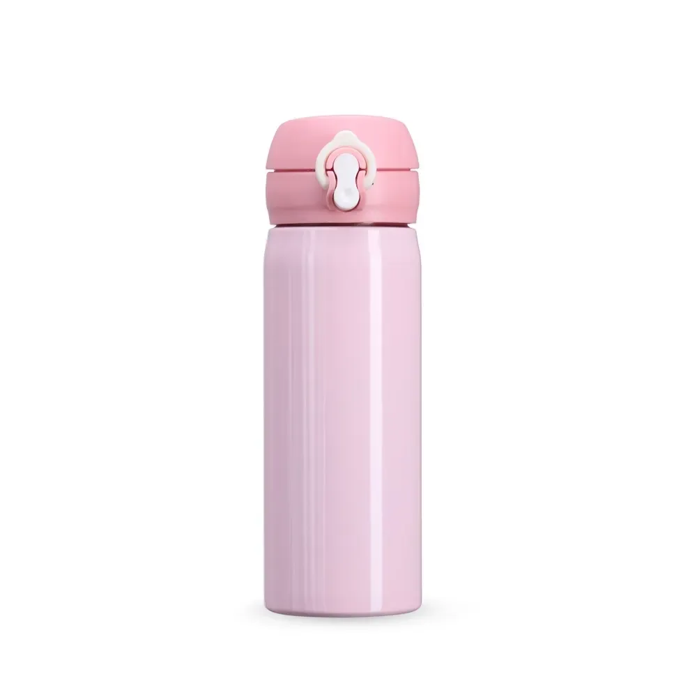 Garrafa inox 500ml botão e válvula personalizada rosa