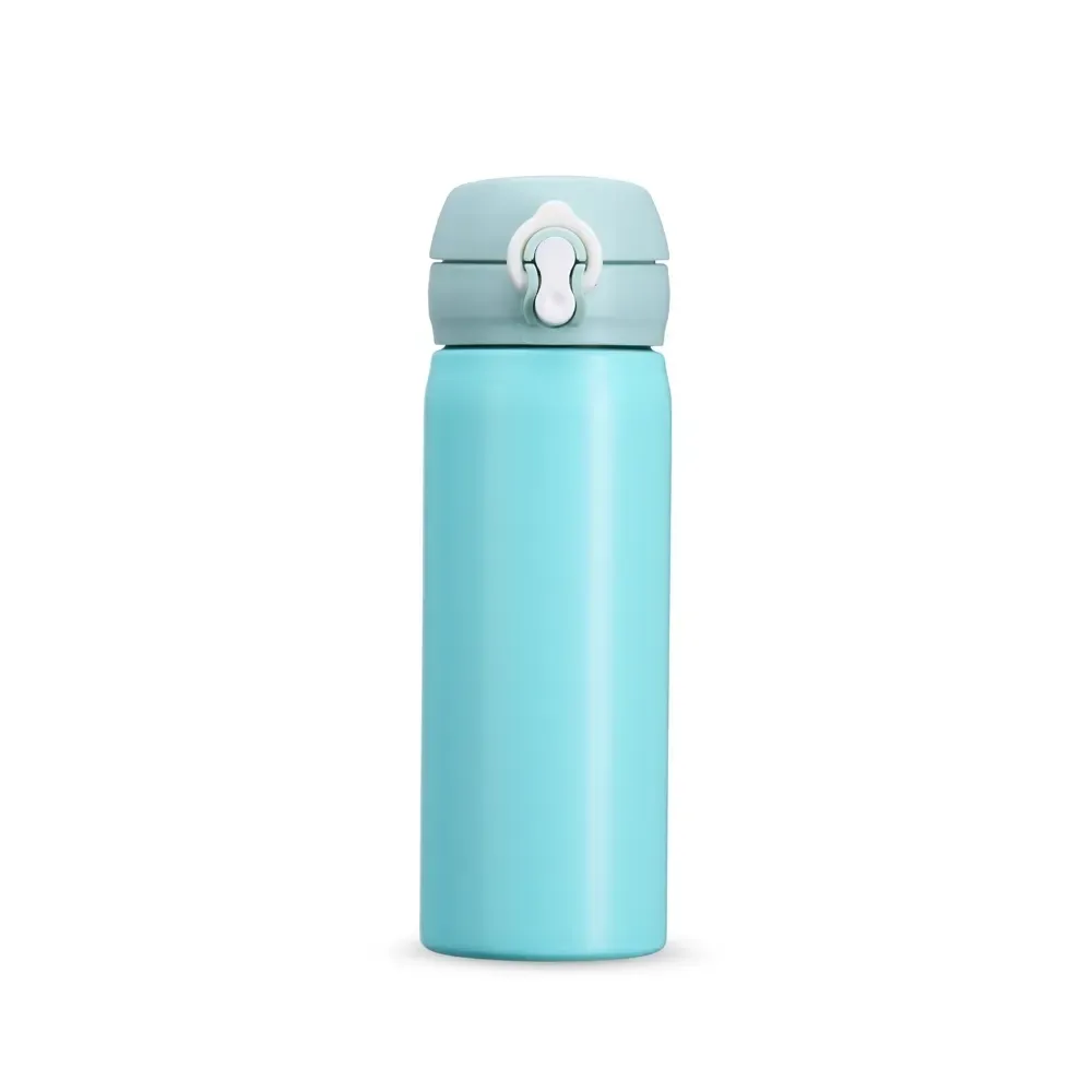Garrafa inox 500ml botão e válvula personalizada turquesa