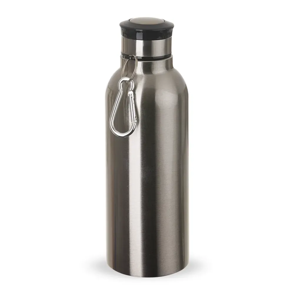 Garrafa inox 700ml com mosquetão personalizada prata