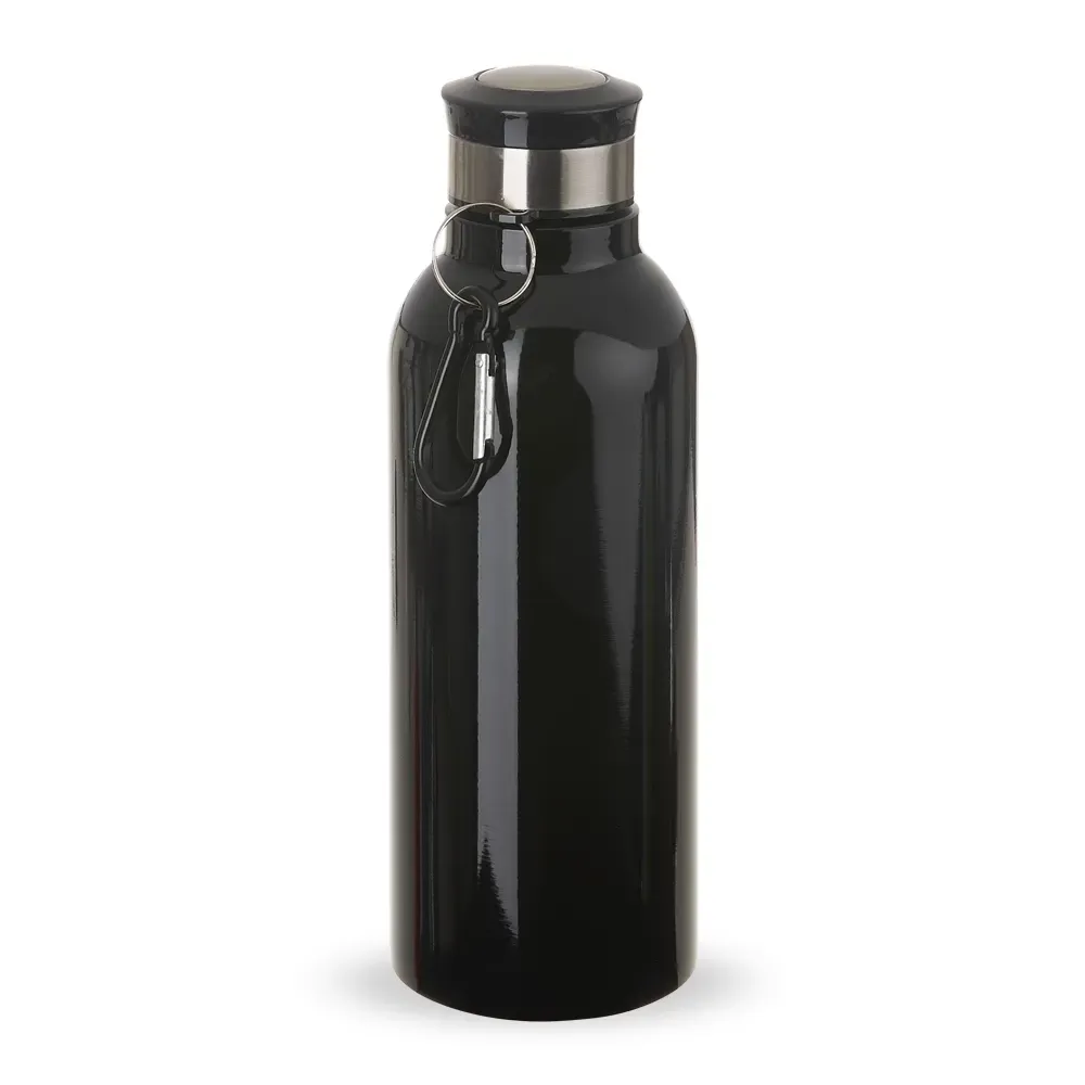 Garrafa inox 700ml com mosquetão personalizada preta