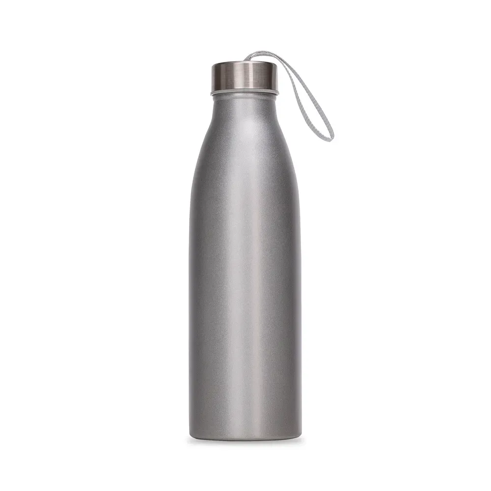 Garrafa inox 750ml com alça de nylon personalizada prata