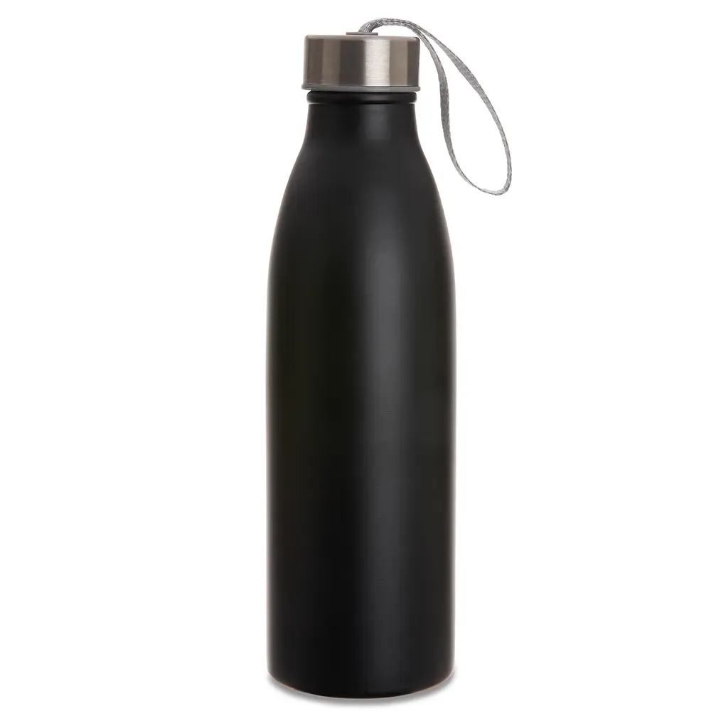 Garrafa inox 750ml com alça de nylon personalizada preta