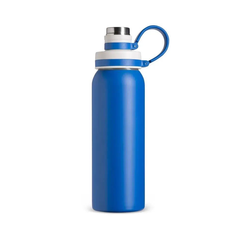 Garrafa Inox 800ml Alça de Silicone personalizada azul