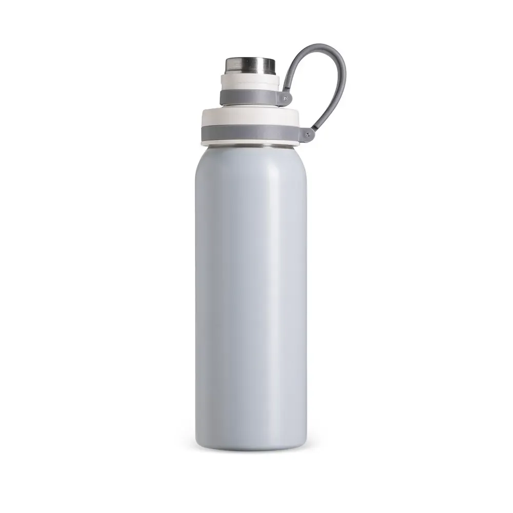 Garrafa Inox 800ml Alça de Silicone personalizada cinza claro