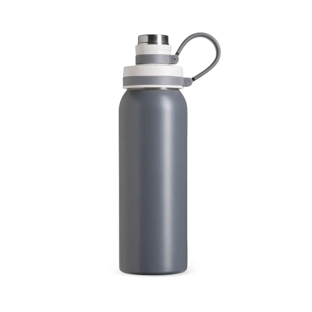 Garrafa Inox 800ml Alça de Silicone personalizada cinza escuro