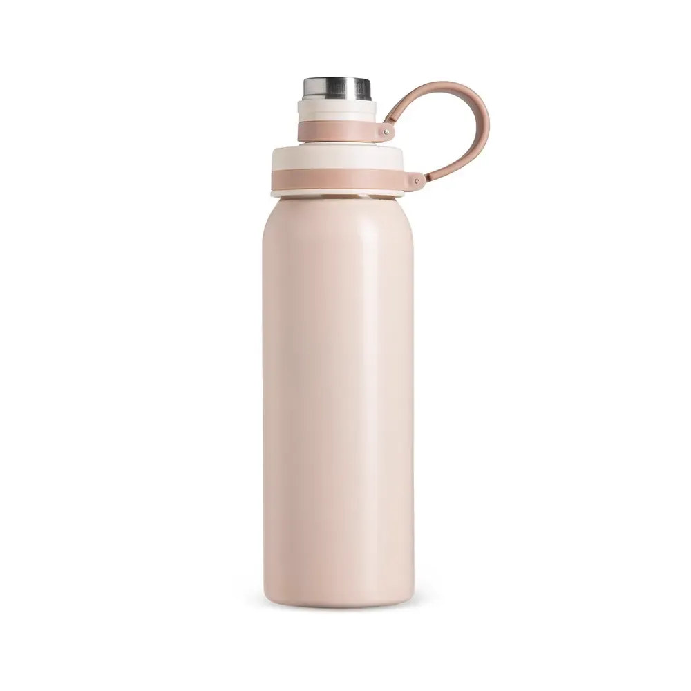 Garrafa Inox 800ml Alça de Silicone personalizada marrom claro