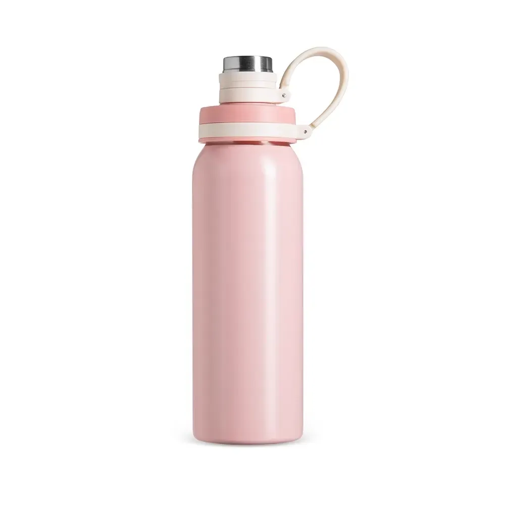 Garrafa Inox 800ml Alça de Silicone personalizada rosa