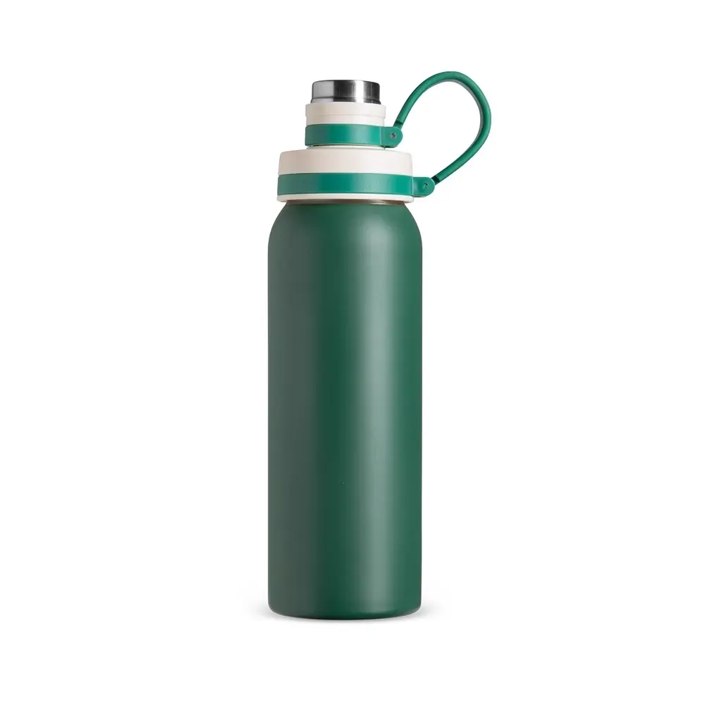 Garrafa Inox 800ml Alça de Silicone personalizada verde