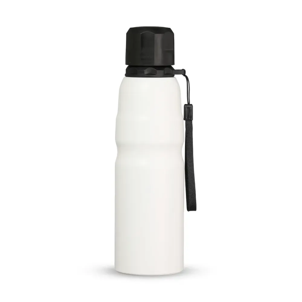 Garrafa inox 800ml branca com cordão para transporte personalizada