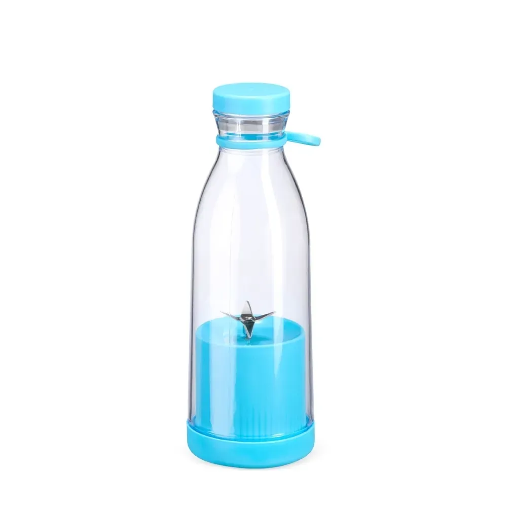 Garrafa Plástica com Misturador 380ml Lâmina por Botão personalizada azul claro