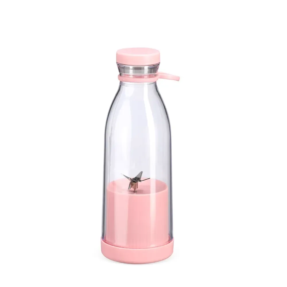 Garrafa Plástica com Misturador 380ml Lâmina por Botão personalizada rosa claro
