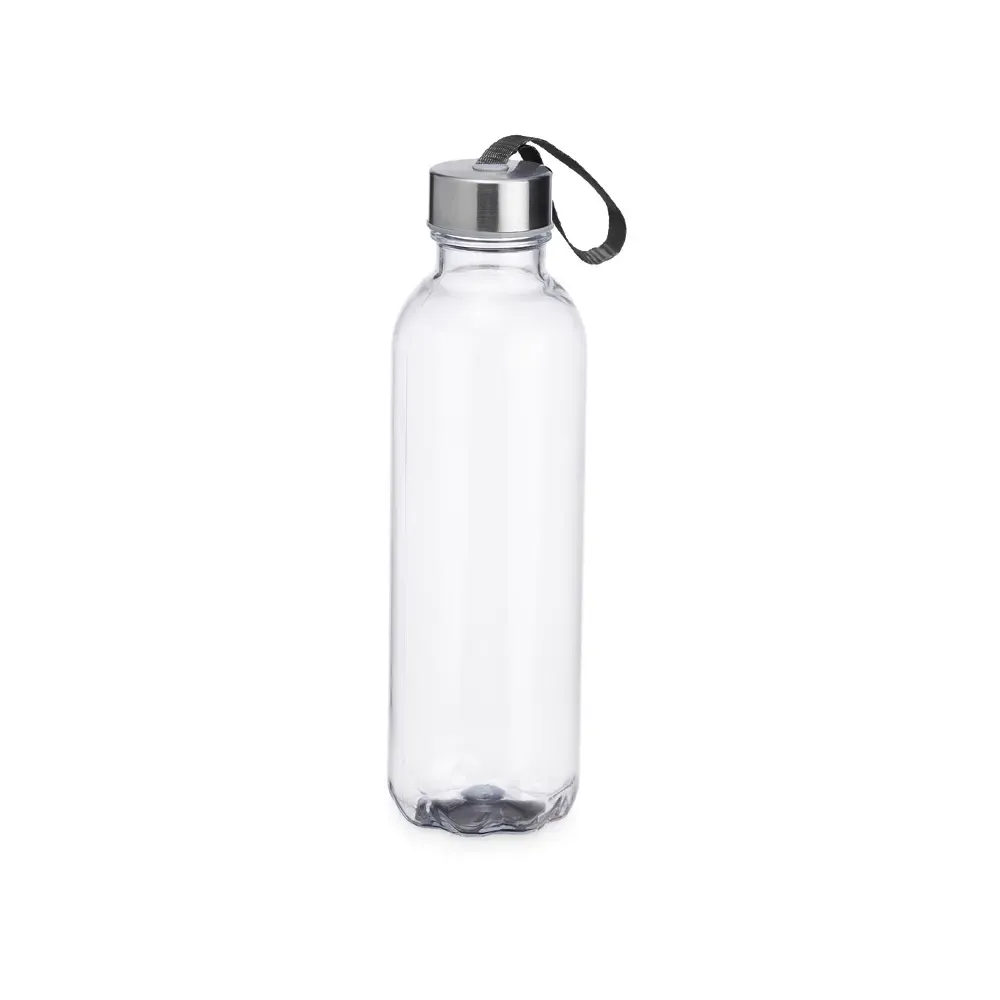 Garrafa plástica 650ml transparente e preta com tampa de alumínio personalizada