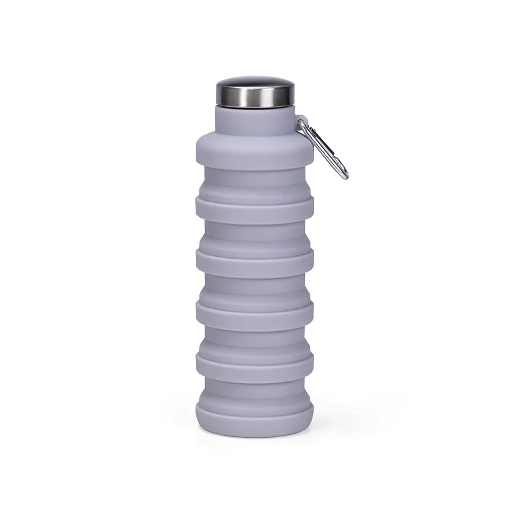 Garrafa Retrátil de Silicone 500ml personalizada cinza