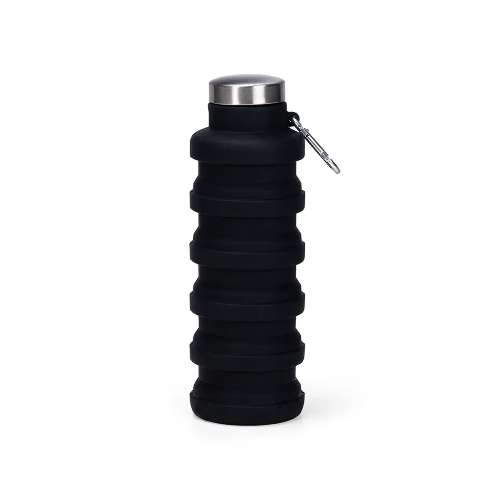 Garrafa Retrátil de Silicone 500ml personalizada preta