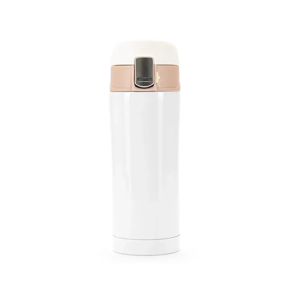 Garrafa Térmica 320ml Colorida com Trava Lateral personalizada branca