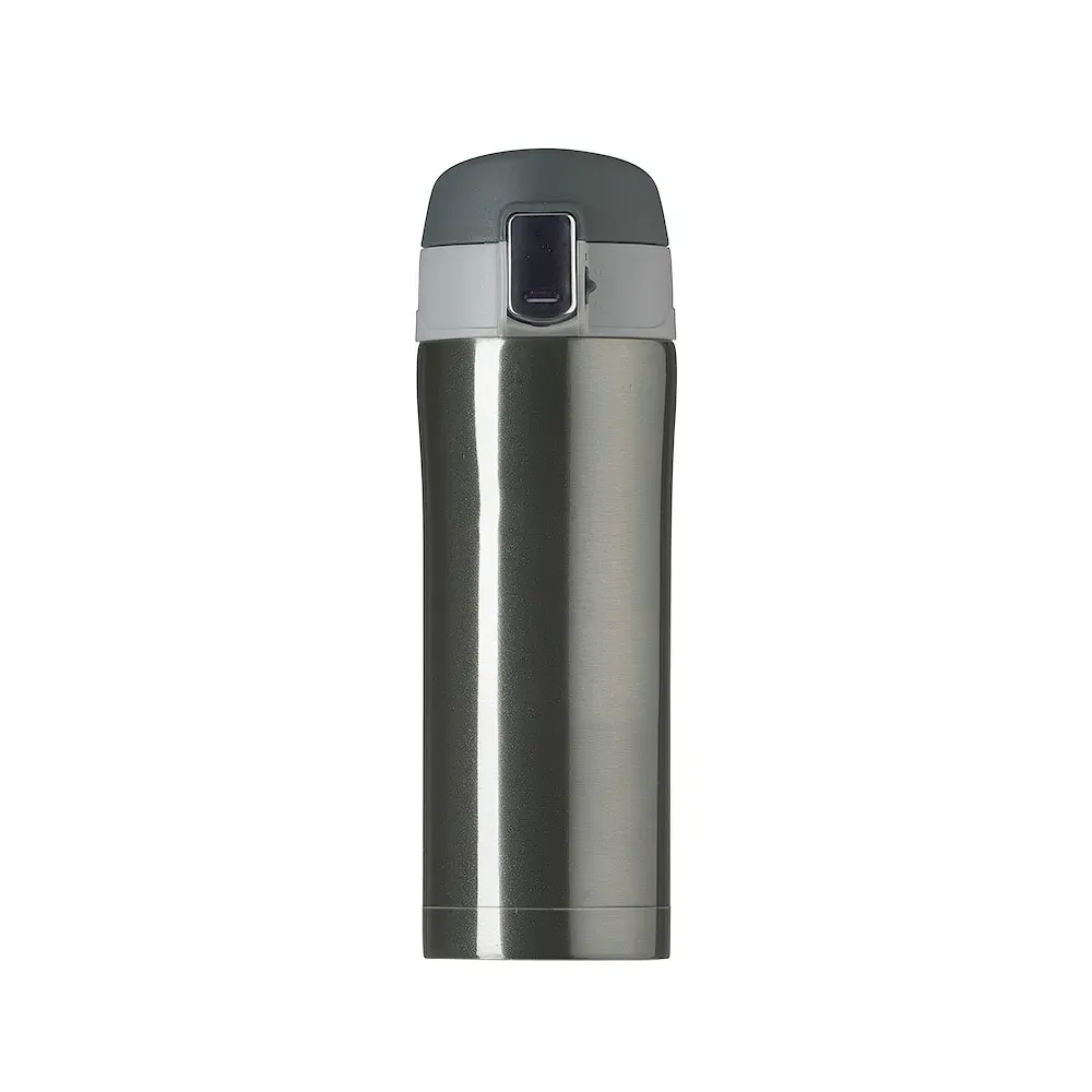 Garrafa Térmica 320ml Colorida com Trava Lateral personalizada cinza