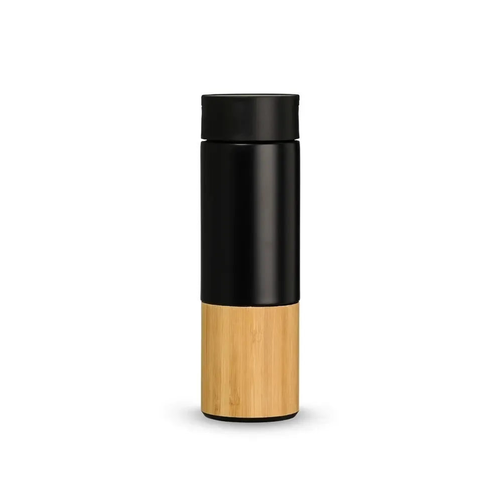 Garrafa Térmica 420ml personalizada preta com peneira