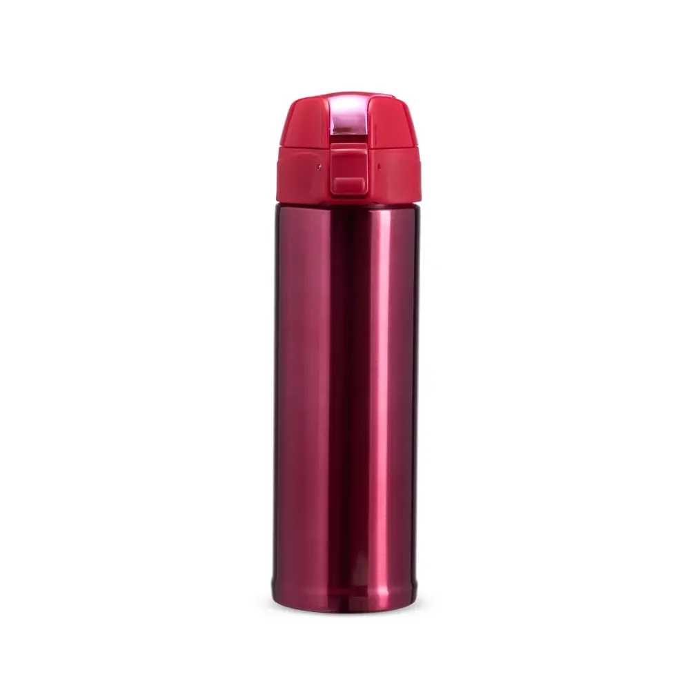 Garrafa térmica 480ml rosa escuro com trava e anel antivazamento personalizada