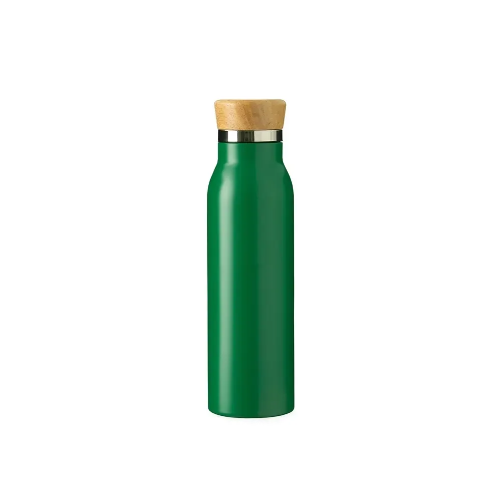 Garrafa Térmica Inox 600ml Tampa em Bambu personalizada verde