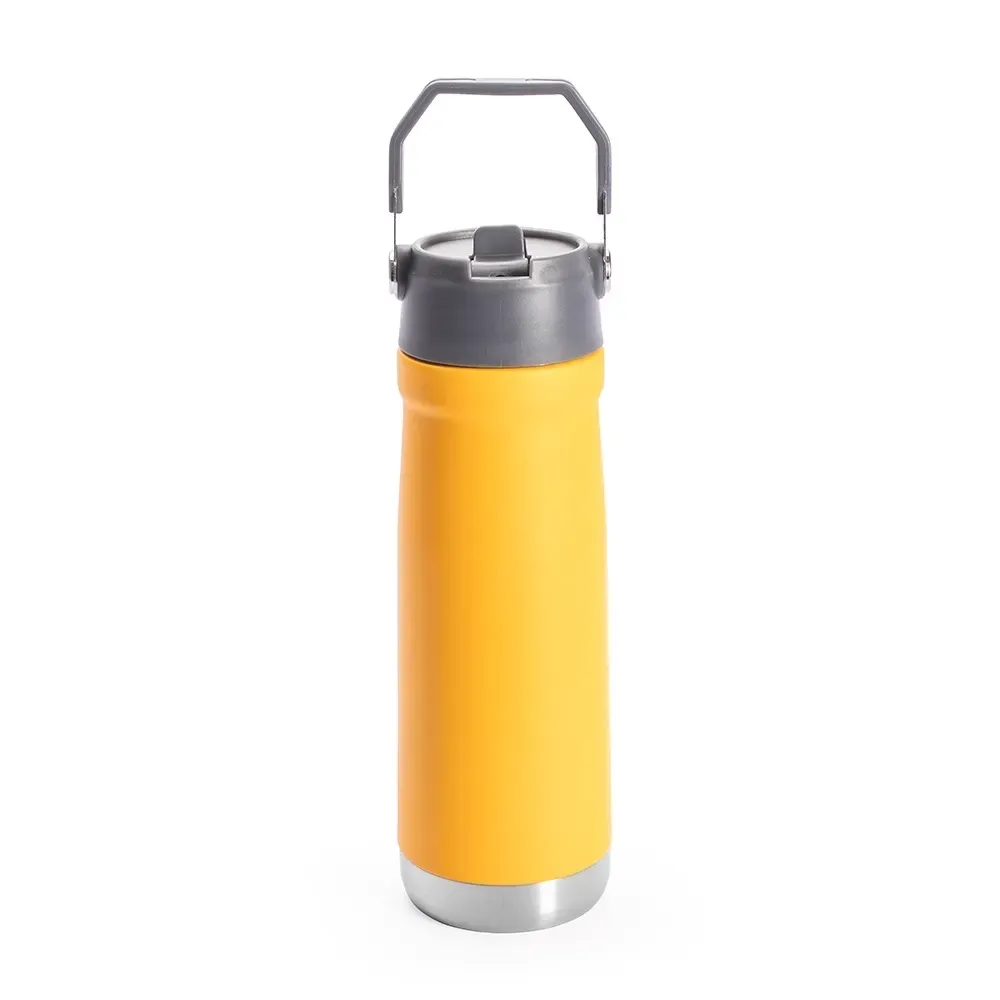 Garrafa Térmica 630ml personalizada amarela inox SUS304 rosqueável