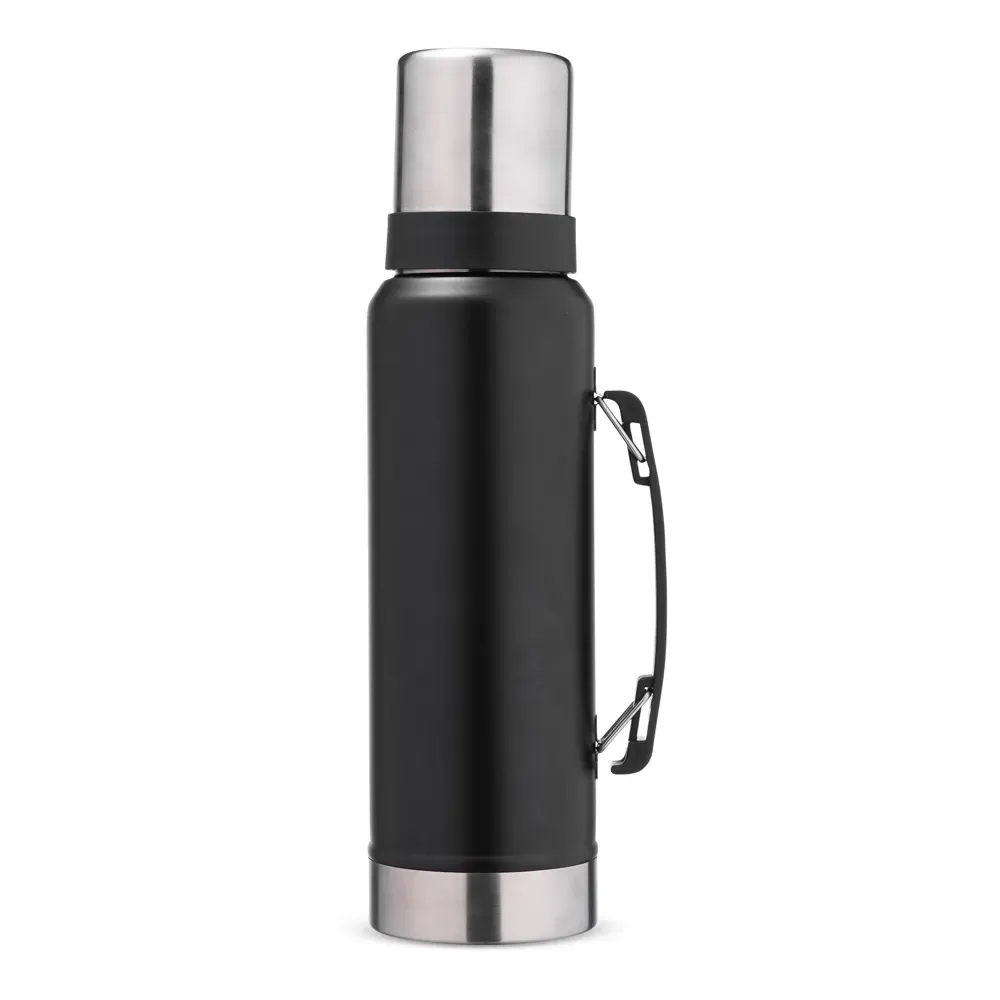 Garrafa térmica inox 1,4 litros dupla tampa personalizada preta