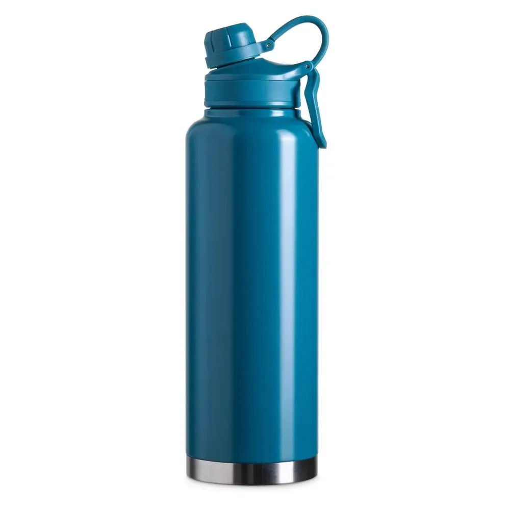 Garrafa térmica inox 1,5 litros alça de transporte personalizada azul escuro