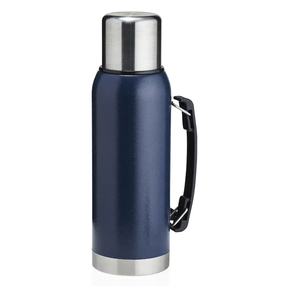 Garrafa térmica inox 1 litro alça de transporte personalizada azul