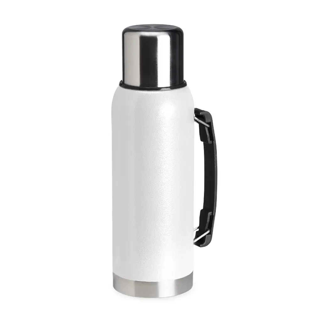 Garrafa térmica inox 1 litro alça de transporte personalizada branca