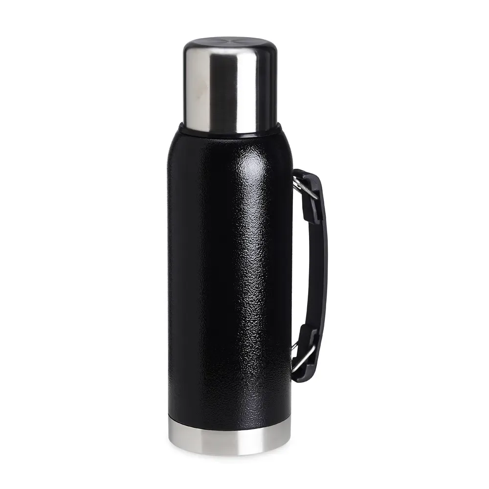 Garrafa térmica inox 1 litro alça de transporte personalizada preta