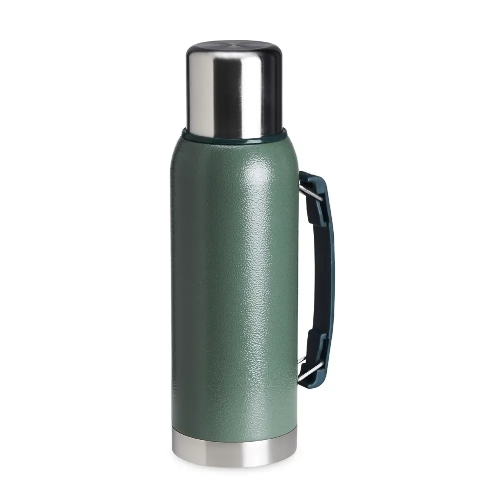 Garrafa térmica inox 1 litro alça de transporte personalizada verde