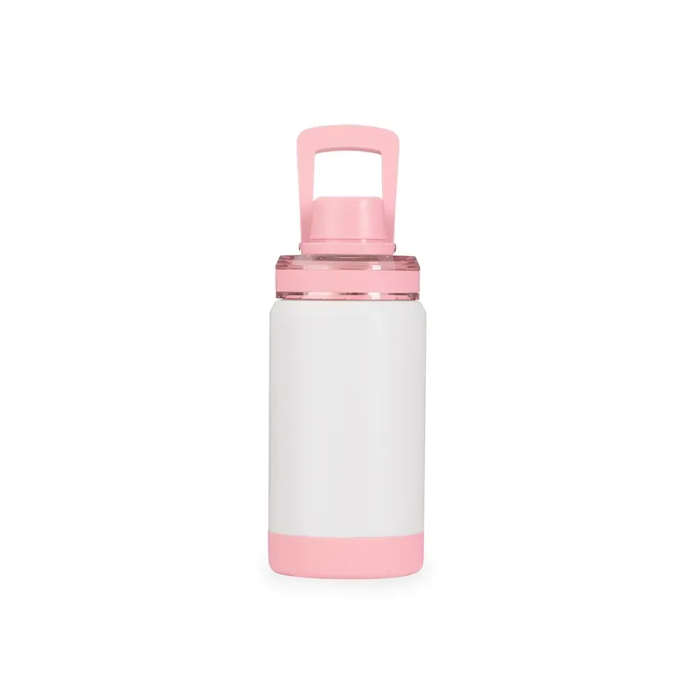 Garrafa Térmica Inox 400ml Base Removível branca com rosa