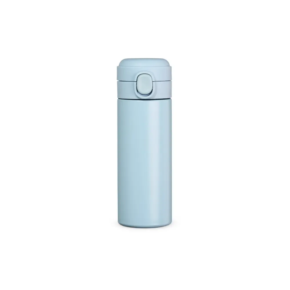 Garrafa Térmica Inox 400ml personalizada azul com botão central
