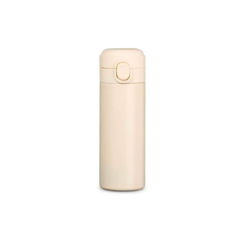 Garrafa Térmica Inox 400ml personalizada creme com botão central
